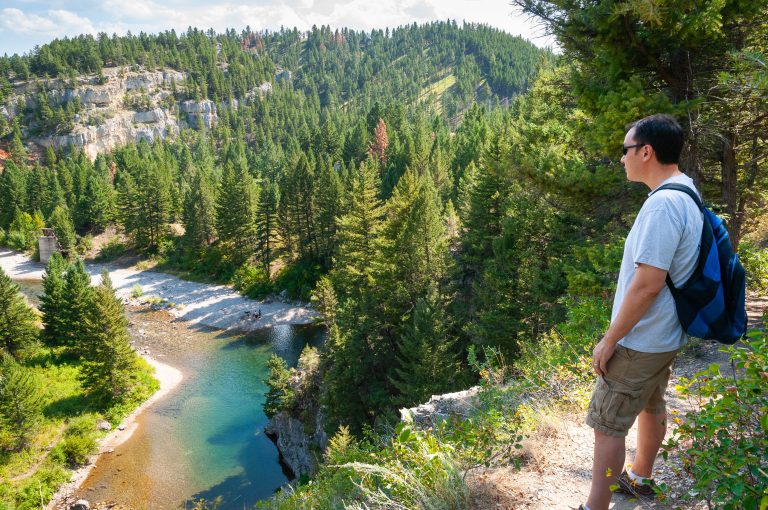 Hiker in Sluice Boxes State park 